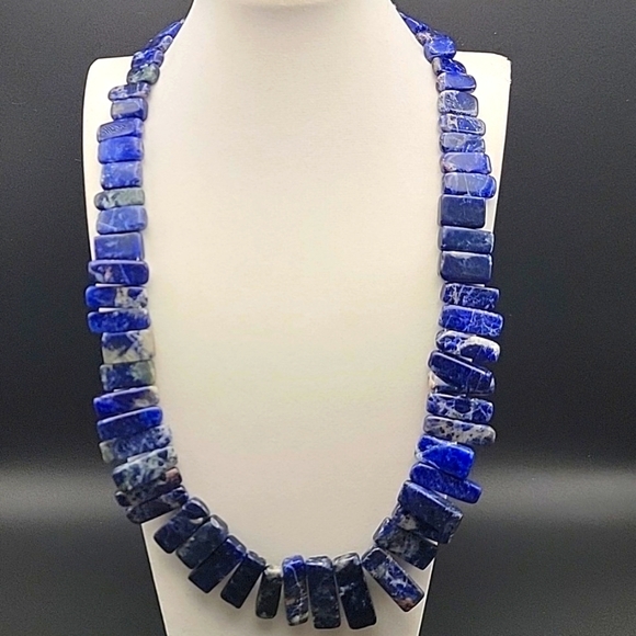 Sodalite Flat Slab 590 Cts Natural Gemstone Single Strand Beaded Necklace - Picture 1 of 11